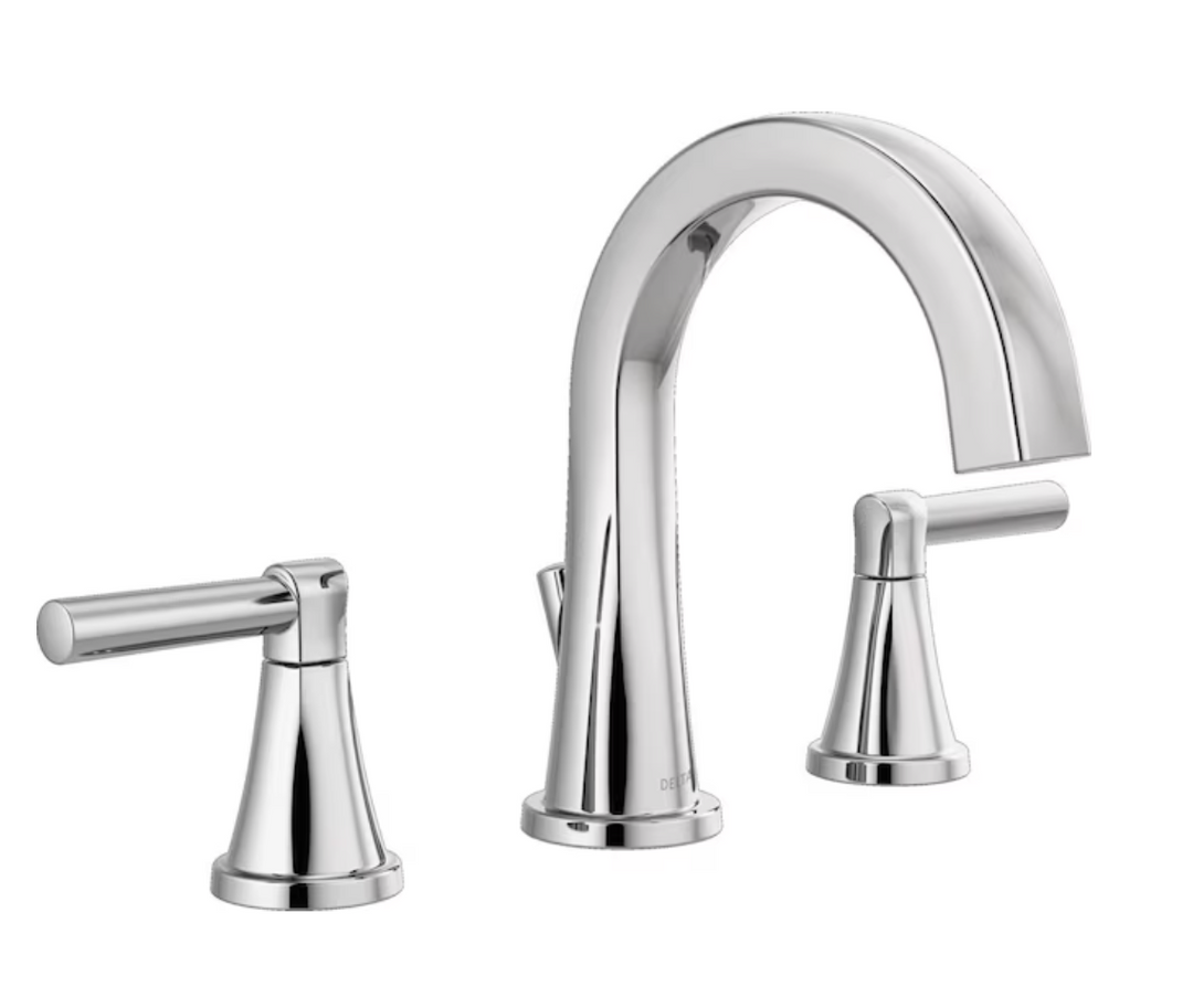 Delta Becker Chrome Widespread 2-handle WaterSense Mid-arc Residential Handle Bathroom Sink Faucet with Drain (new)