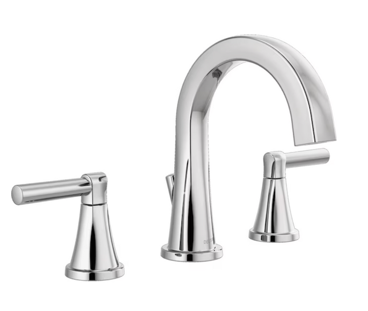 Delta Becker Chrome Widespread 2-handle WaterSense Mid-arc Residential Handle Bathroom Sink Faucet with Drain (new)