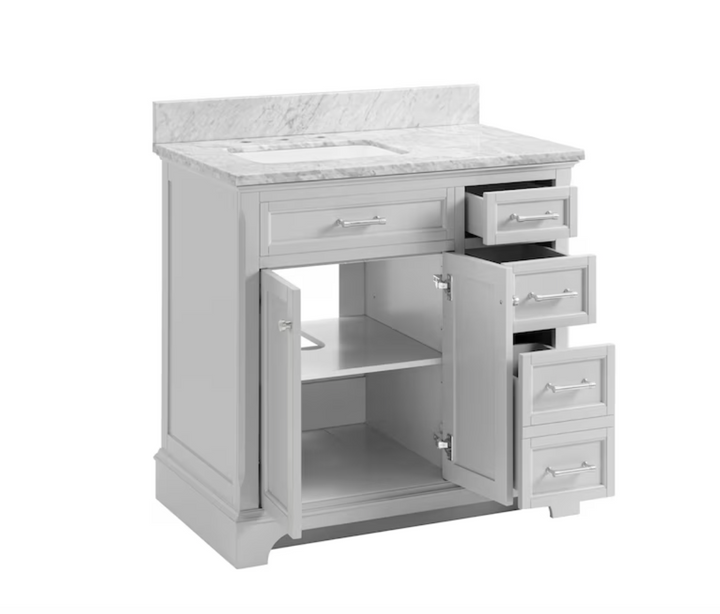 allen + roth Roveland 36-in Muse Gray Undermount Single Sink Bathroom Vanity with Natural Carrara Natural Marble Top (open box)