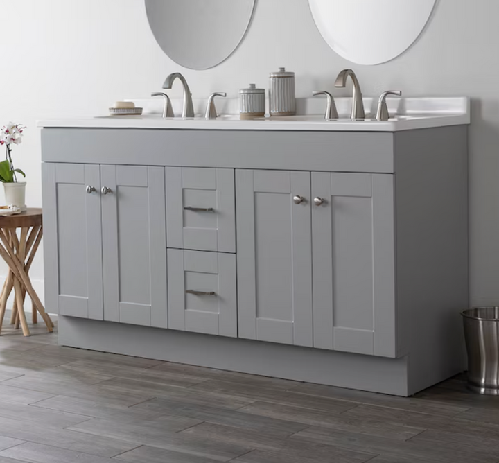 Project Source Series 60-in Light Gray Bathroom Vanity Base Cabinet with Top (damaged)