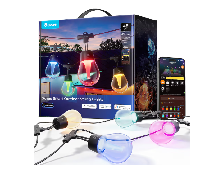 Govee 48-ft Plug-in Clear Indoor/Outdoor String Light with 15 Multicolor -Light LED Globe Bulbs Bluetooth Compatibility Wi-Fi Compatibility (Used)