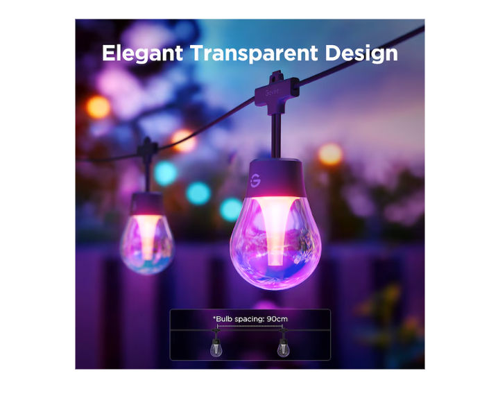 Govee 48-ft Plug-in Clear Indoor/Outdoor String Light with 15 Multicolor -Light LED Globe Bulbs Bluetooth Compatibility Wi-Fi Compatibility (Used)