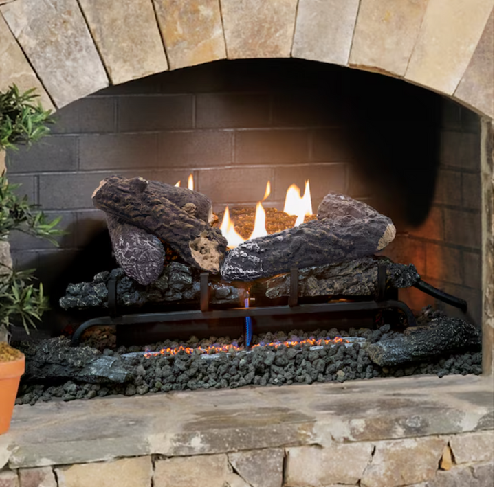 Master Forge 24-in 33000 -BTU Dual Fuel Dual -Burner Vent-free Gas Fireplace Logs with Thermostat and Remote (open box)