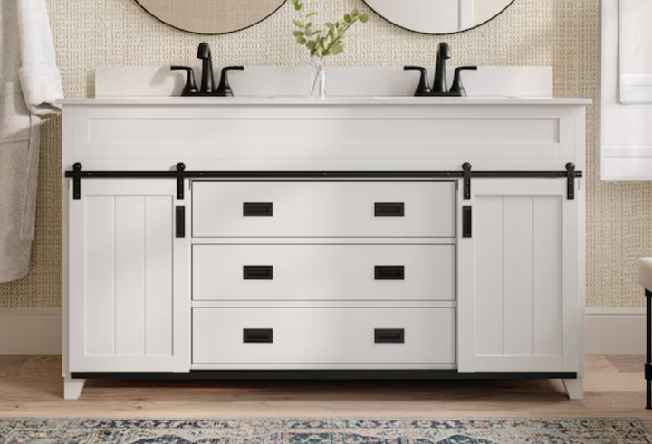 Style Selections Morriston 60-in White Undermount Double Sink Bathroom Vanity with White Engineered Stone Top (damaged)