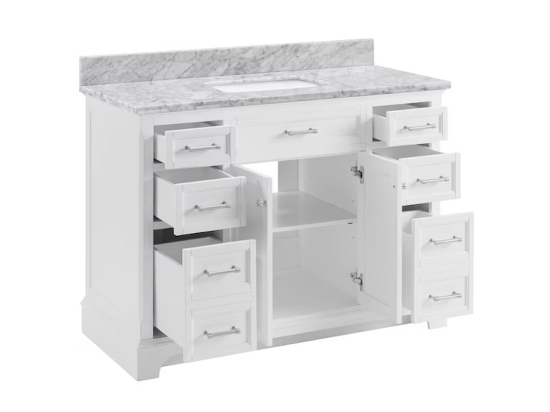 allen + roth Roveland 48-in White Undermount Single Sink Bathroom Vanity with Natural Carrara Natural Marble Top (damaged)