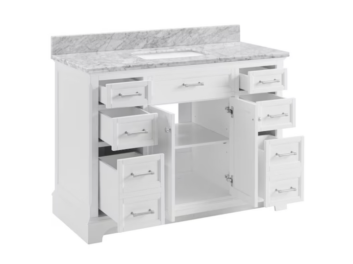 allen + roth Roveland 48-in White Undermount Single Sink Bathroom Vanity with Natural Carrara Natural Marble Top (damaged)