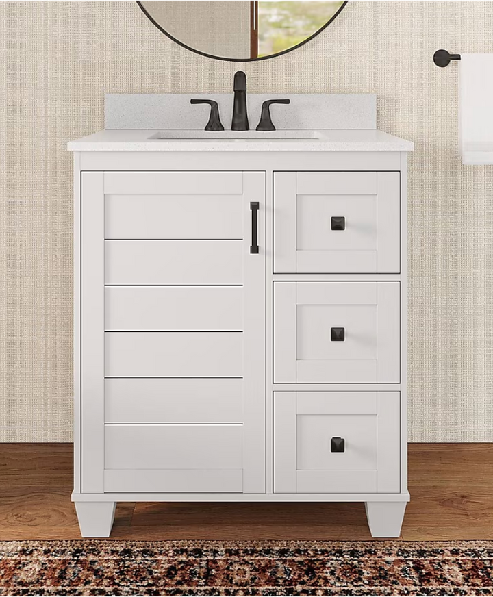 allen roth Rigsby 30-in White Undermount Single Sink Bathroom Vanity with White Engineered Marble Top (damaged)