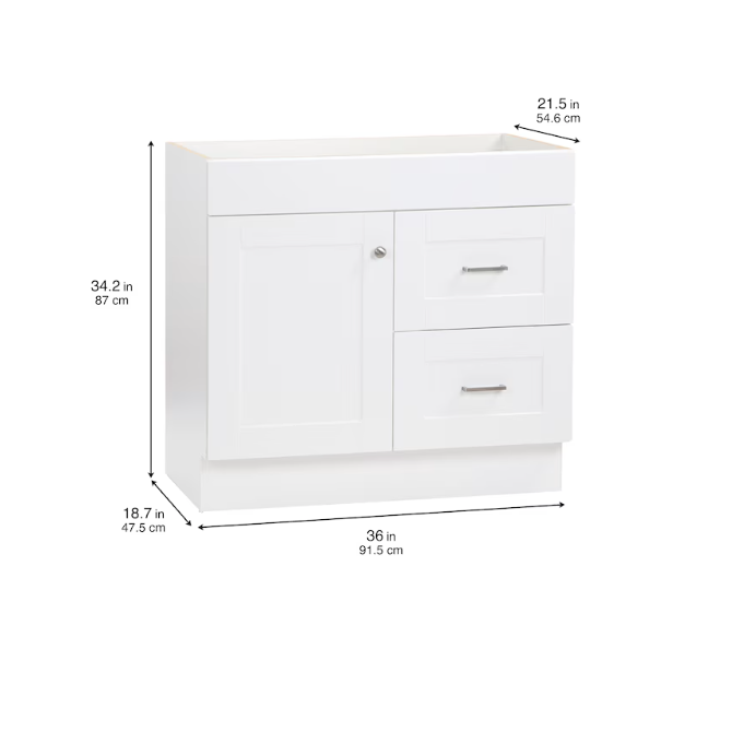 Project Source Series 36-in True White Bathroom Vanity Base Cabinet (OPEN BOX)