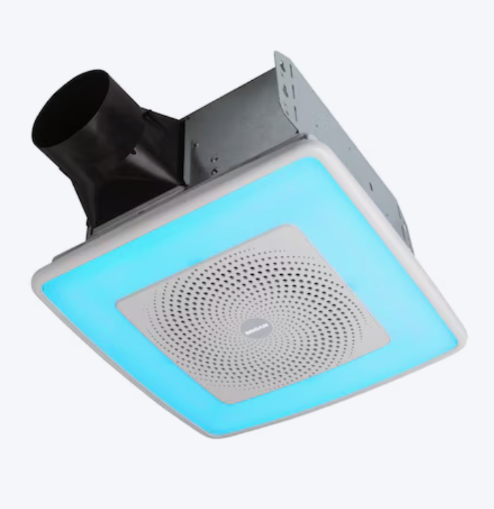 Broan Chroma Comfort 1.5-Sone 110-CFM White Decorative Lighted Bluetooth Compatibility Bathroom Fan (Open Box)