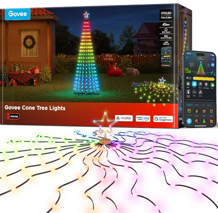 Govee 7.5ft LED Cone Tree 90-in Tree Multi-function Electrical Outlet Holiday Light (open box)