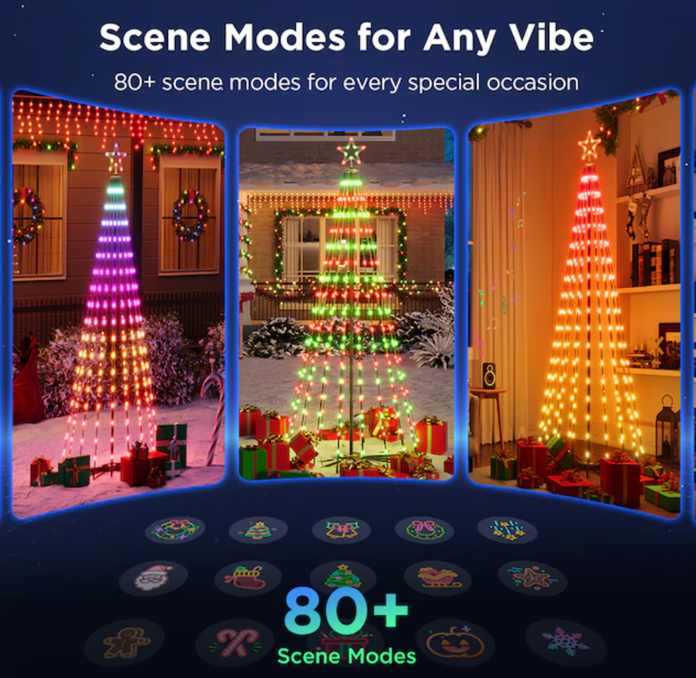 Govee 7.5ft LED Cone Tree 90-in Tree Multi-function Electrical Outlet Holiday Light (open box)