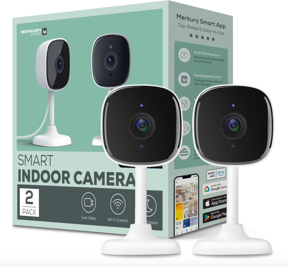 Merkury Smart Indoor Camera 1080p White (2-Pack) (Open Box)