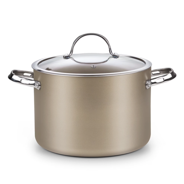 Cooks Standard Hard Anodized Ceramic Nonstick 8-Quart Stock pot with Glass Lid, Classic Induction Large Cooking Gumbo Pot, Ollas de Cocina, Bronze (open box)