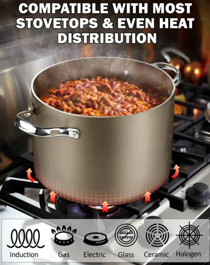 Cooks Standard Hard Anodized Ceramic Nonstick 8-Quart Stock pot with Glass Lid, Classic Induction Large Cooking Gumbo Pot, Ollas de Cocina, Bronze (open box)