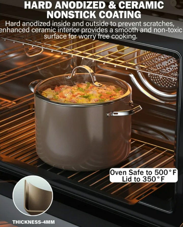 Cooks Standard Hard Anodized Ceramic Nonstick 8-Quart Stock pot with Glass Lid, Classic Induction Large Cooking Gumbo Pot, Ollas de Cocina, Bronze (open box)