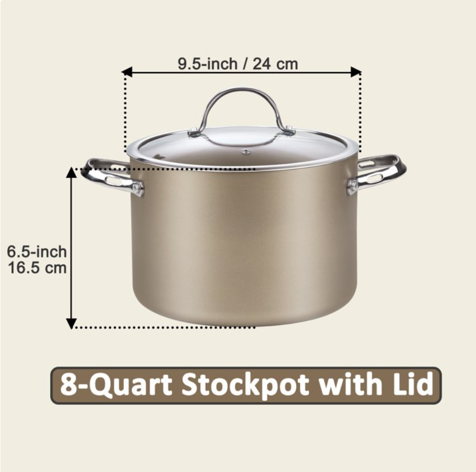 Cooks Standard Hard Anodized Ceramic Nonstick 8-Quart Stock pot with Glass Lid, Classic Induction Large Cooking Gumbo Pot, Ollas de Cocina, Bronze (open box)