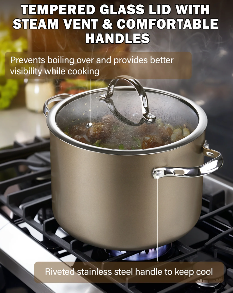 Cooks Standard Hard Anodized Ceramic Nonstick 8-Quart Stock pot with Glass Lid, Classic Induction Large Cooking Gumbo Pot, Ollas de Cocina, Bronze (open box)
