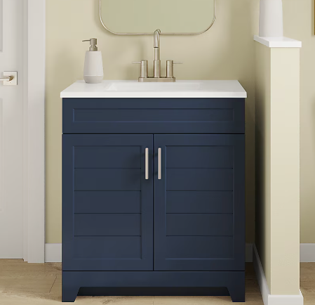 Style Selections Kirkman 30-in Deep Ocean Blue Single Sink Vanity with White Cultured Marble Top (open box)