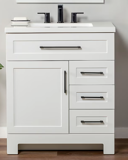 Style Selections Cauley 30-in True White Single Sink Bathroom Vanity (open box)