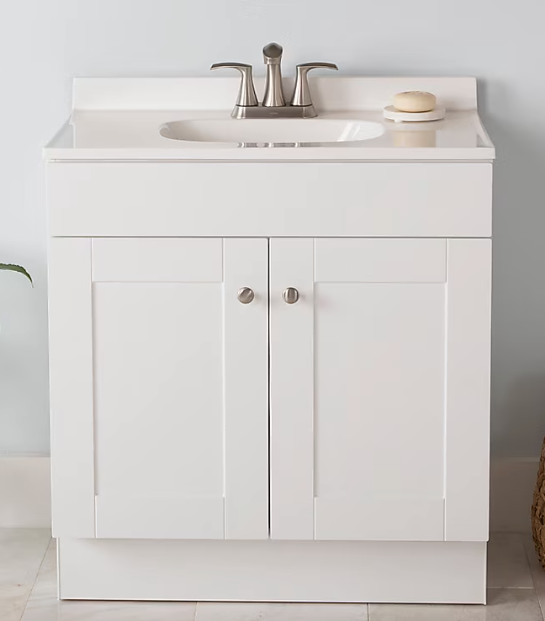 Project Source Dover 30-in True White Single Sink Bathroom Vanity with White Cultured Marble Top Damaged (MP ONLY)