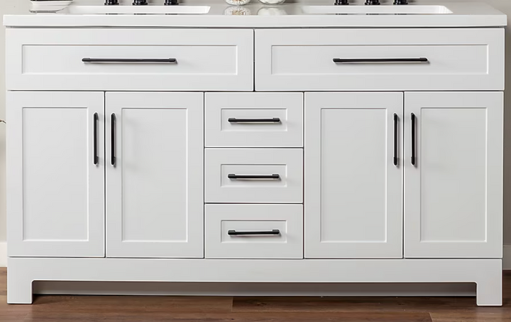 Style Selections Cauley 60-in True White Double Sink Bathroom Vanity (NO TOP) (damaged)