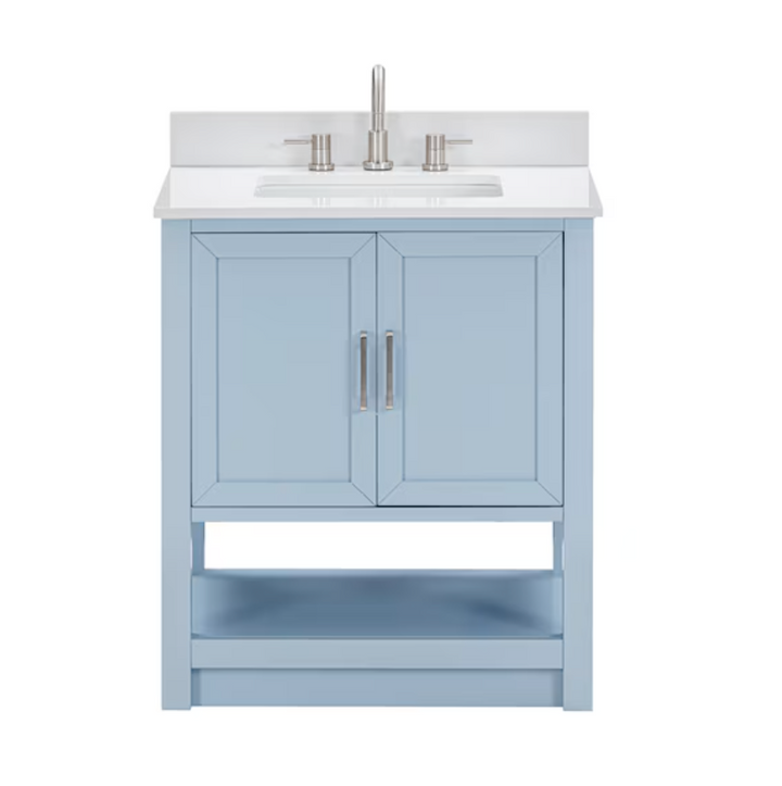 allen + roth Margie 30-in Light Cornflower Blue Undermount Single Sink Bathroom Vanity with White Engineered Stone Top (Open Box)