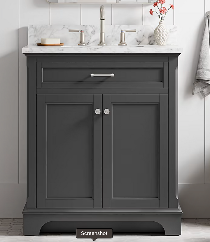 allen + roth Roveland 30-in Raven Undermount Single Sink Bathroom Vanity with Natural Carrara Natural Marble Top (damaged)