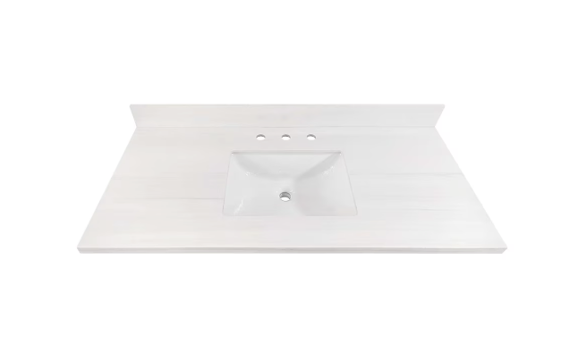 allen + roth Dolomiti Bianco 49-in x 22-in White Sintered Stone Undermount Single Sink Widespread Faucet Mount Bathroom Vanity Top (damaged)
