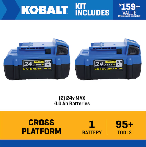 Kobalt 24 -Volt 2 -Pack Lithium-ion (4 Ah Battery ) (open box)