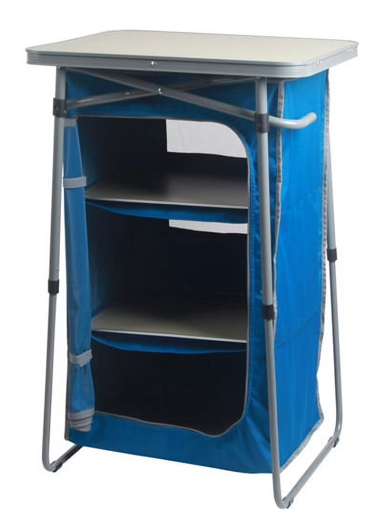 Ozark Trail 3-Shelf Collapsible Cabinet with Table Top, Blue, 23"L x 19"W (open box)