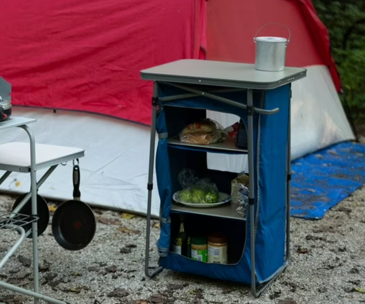 Ozark Trail 3-Shelf Collapsible Cabinet with Table Top, Blue, 23"L x 19"W (open box)