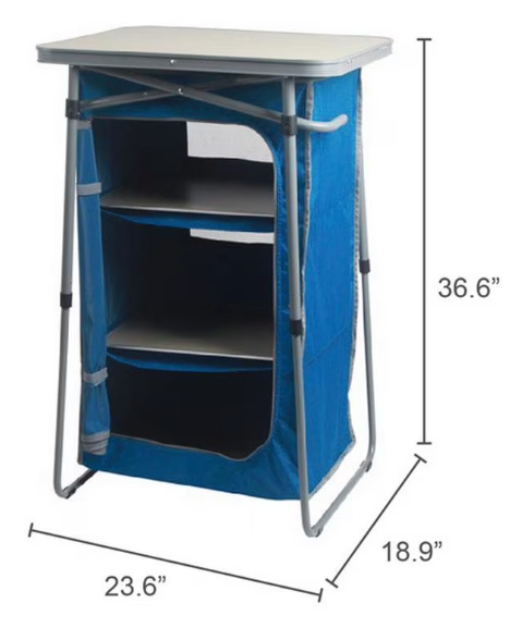 Ozark Trail 3-Shelf Collapsible Cabinet with Table Top, Blue, 23"L x 19"W (open box)