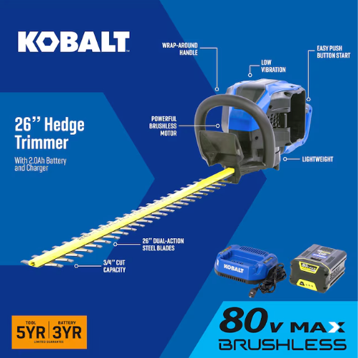Kobalt 80-volt 26-in Battery Hedge Trimmer 2 Ah Battery Included , Charger Included (used) (baretool)