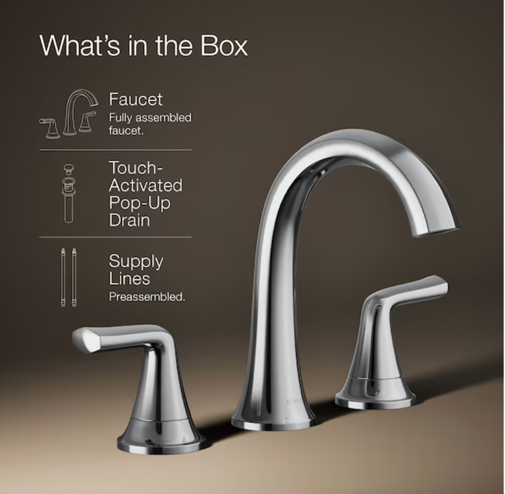KOHLER Desette Polished Chrome Widespread 2-handle WaterSense Mid-arc Residential Handle Bathroom Sink Faucet with Drain (new)