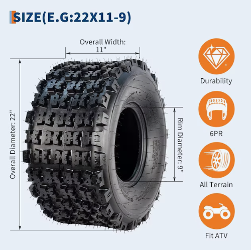 Tires 22X11x9 6 PR Tubeless Quad ATV Tire for UTV Side By Side Off Road Adventures Snow and Trail Riding Set of 2 (used)