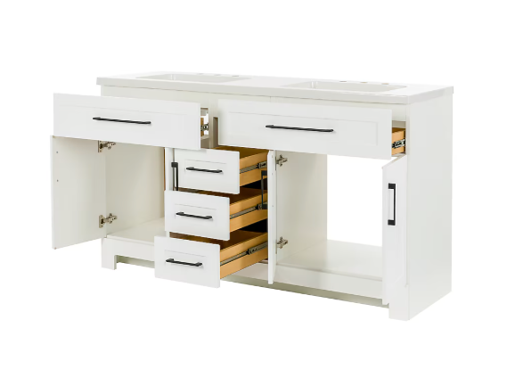 Style Selections Cauley 60-in True White Double Sink Bathroom Vanity with White Cultured Marble Top (DAMAGE)(DONT LIST)
