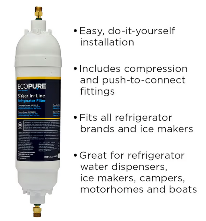 Ecopure In-line Refrigerator Water Filter (open box)