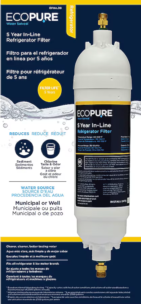 Ecopure In-line Refrigerator Water Filter (open box)
