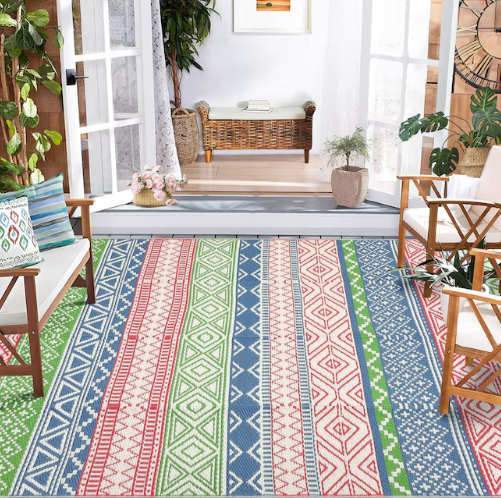 Garvee 6 x 9 ft Multi Color Polyester Rectangular Outdoor Waterproof Reversible UV Resistant Portable Modern Farmhouse Plastic Straw Area Rug (new)