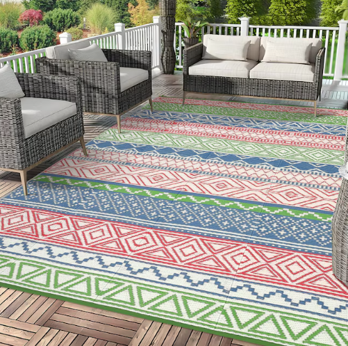 Garvee 6 x 9 ft Multi Color Polyester Rectangular Outdoor Waterproof Reversible UV Resistant Portable Modern Farmhouse Plastic Straw Area Rug (new)