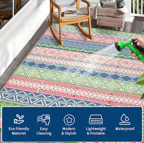 Garvee 6 x 9 ft Multi Color Polyester Rectangular Outdoor Waterproof Reversible UV Resistant Portable Modern Farmhouse Plastic Straw Area Rug (new)