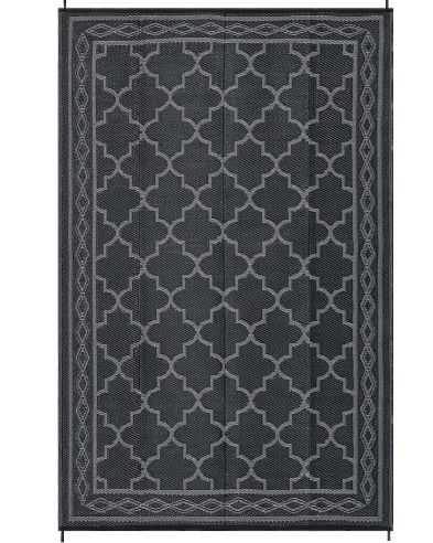 Garvee 8 x 10 ft Plastic Black and Gray Rectangular Beach Front Porches Patio Picnic RV Camping Garage Rhomb Border Modern Moroccan Area Rug (new)