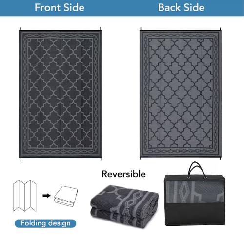 Garvee 8 x 10 ft Plastic Black and Gray Rectangular Beach Front Porches Patio Picnic RV Camping Garage Rhomb Border Modern Moroccan Area Rug (new)