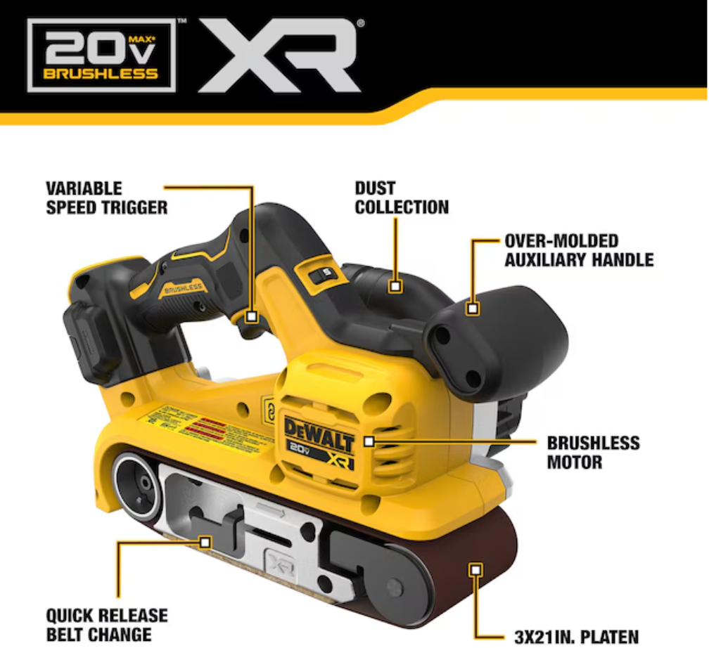 DEWALT XR 20-Volt Brushless Variable Speed Belt Cordless Sander with Dust Management (used)