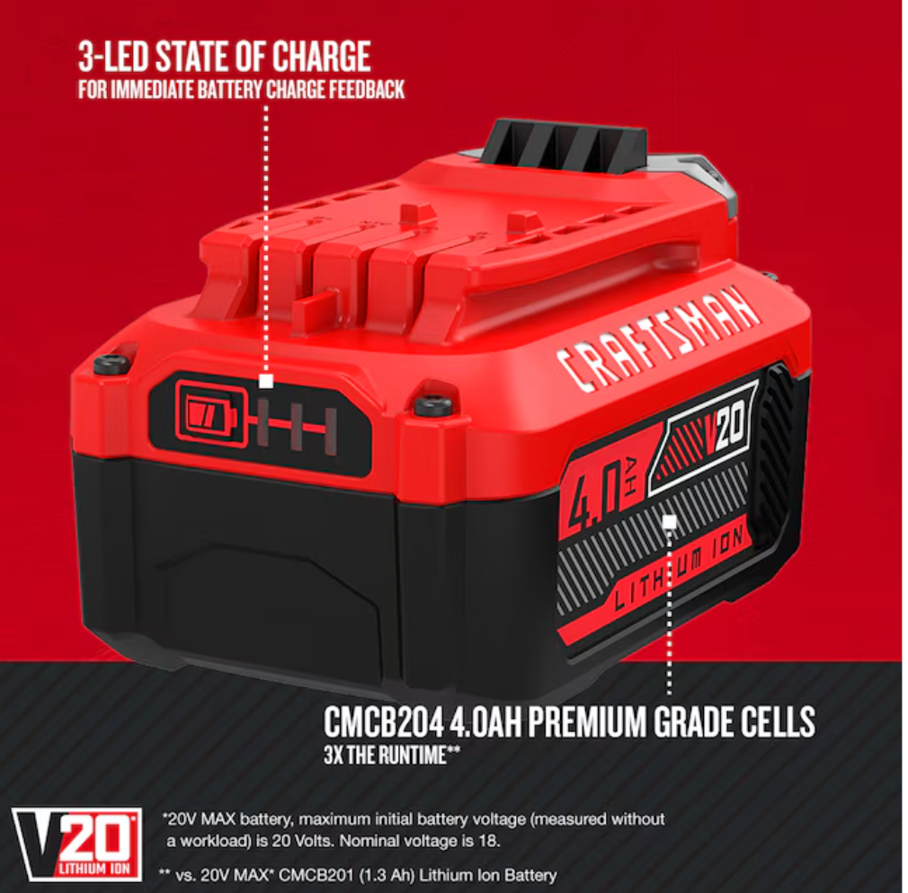 CRAFTSMAN V20 20 -Volt 1 -Pack Battery and Charger ( 4.0 Ah Lithium-ion ) (open box)