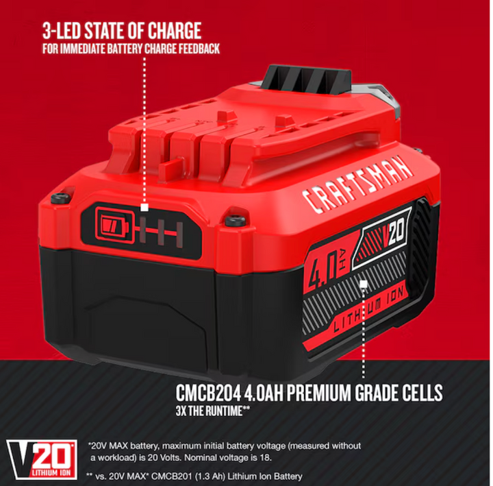 CRAFTSMAN V20 20 -Volt 1 -Pack Battery and Charger ( 4.0 Ah Lithium-ion ) (open box)
