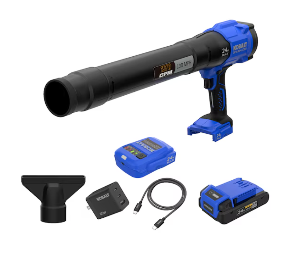 Kobalt 24-volt 270-CFM 130-MPH Battery Handheld Leaf Blower 3 Ah Battery Included Charger Included (used)