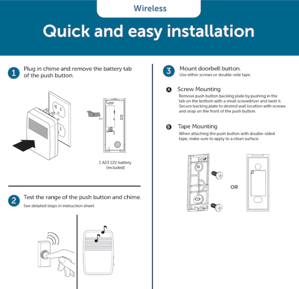Utilitech White Wireless Doorbell Doorbell kit (open box)