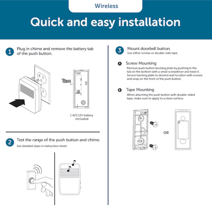 Utilitech White Wireless Doorbell Doorbell kit (open box)