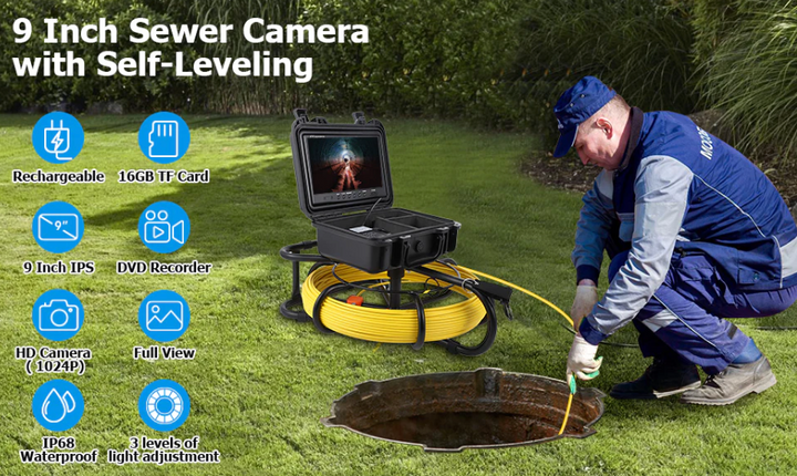Garvee 165ft Drain Camera, Self-Leveling Snake Camera with Markings (open box)